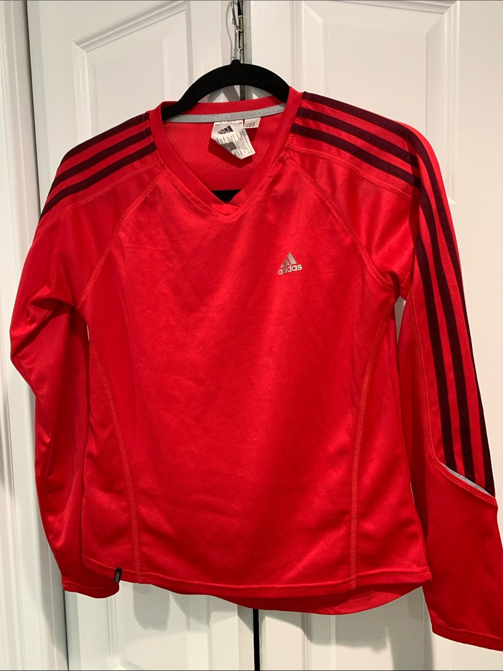 adidas Red Long-Sleeve  Top with Black Stripes